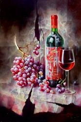 Vino y Uvas II by J M Reyes - Original Painting on Board sized 24x16 inches. Available from Whitewall Galleries